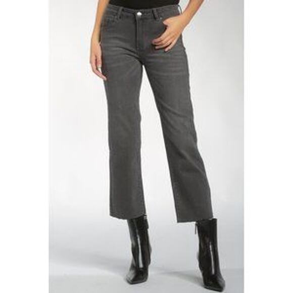 Elan Black Washed Button Fly Raw Hem High Rise Cropped Ankle Jeans Small 4 US 27 - Picture 1 of 11